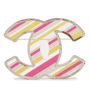CHANEL Pink Logo Brooch